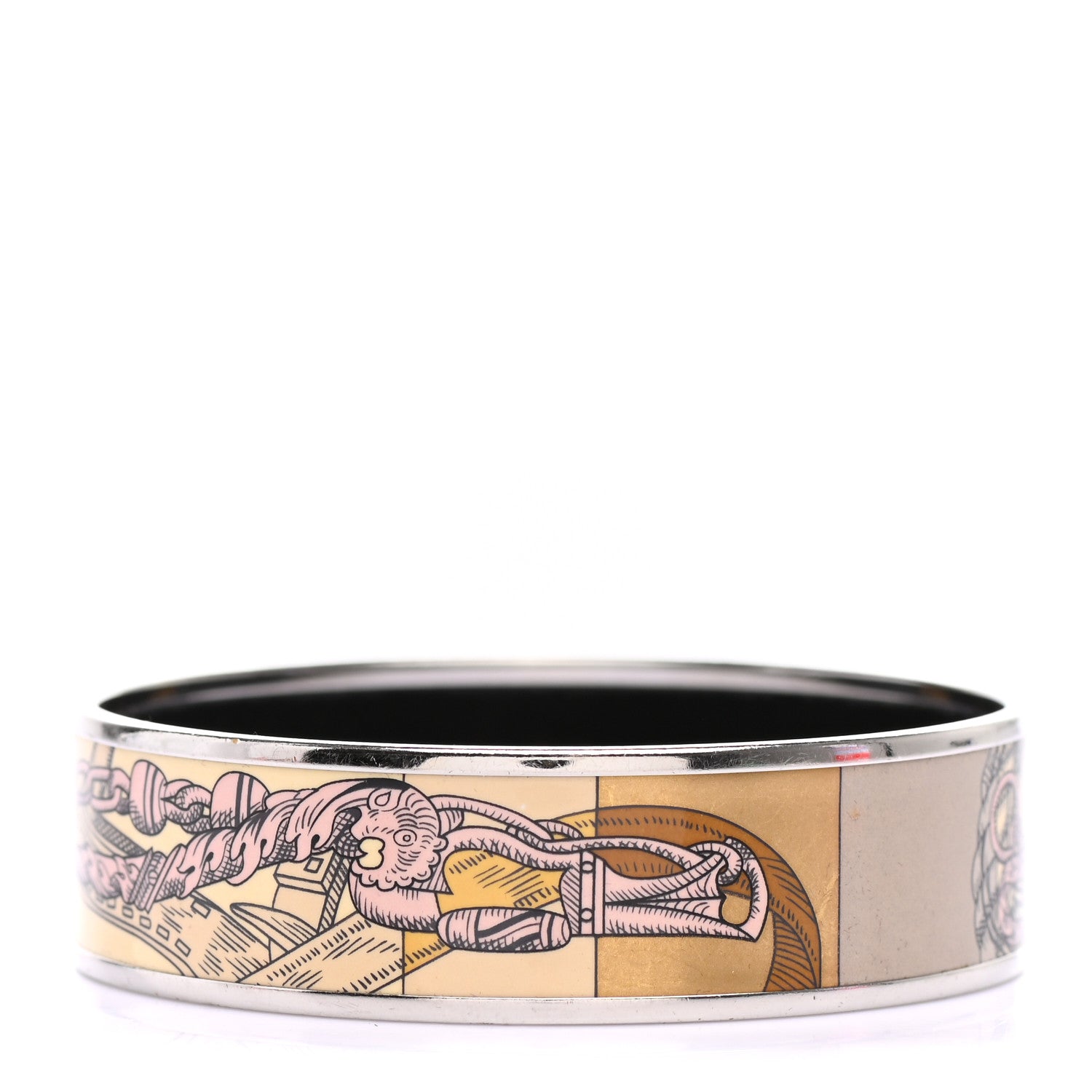 Hermes Enamel Printed Della Cavalleria Wide Bracelet 70 Gold 1 of 6