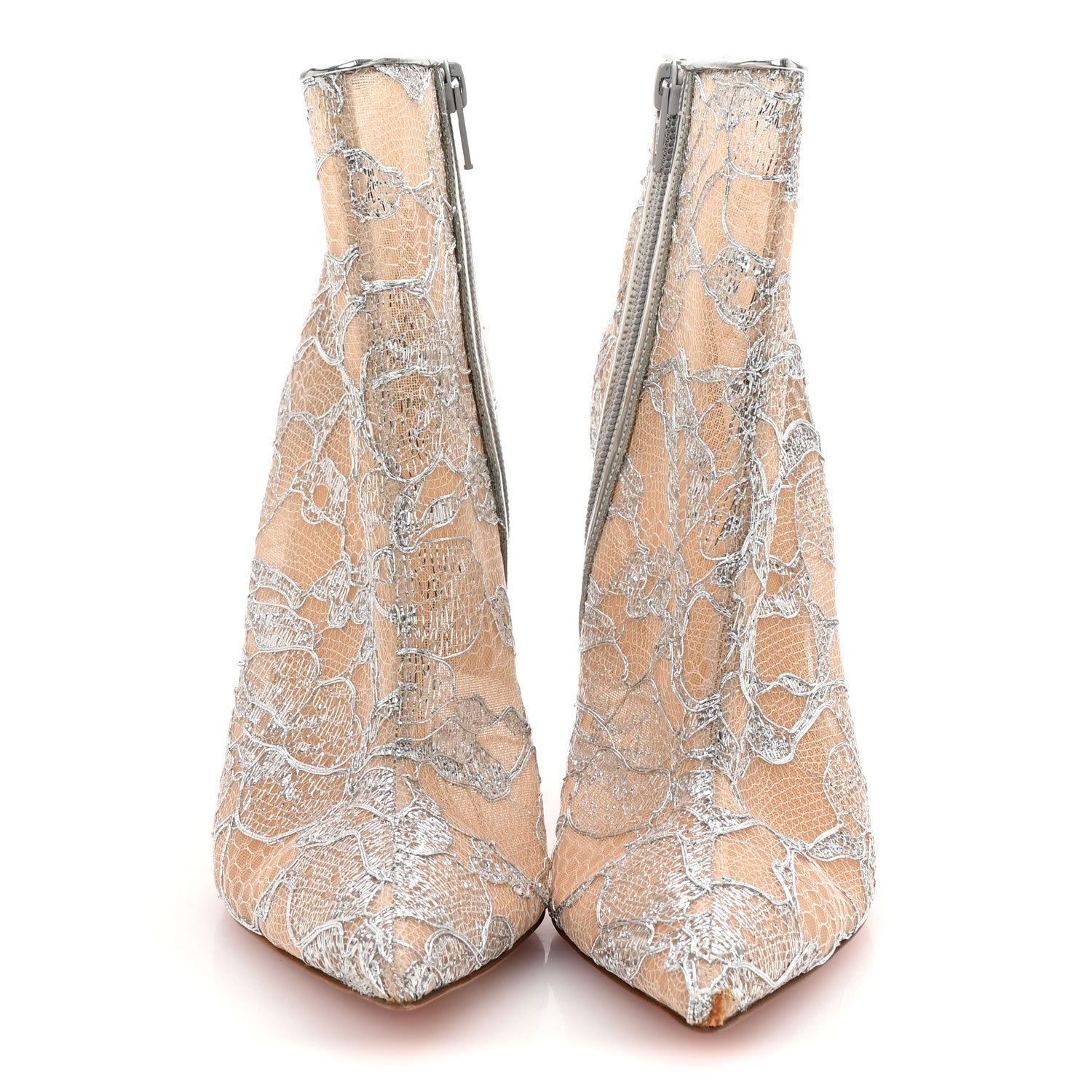 Christian Louboutin Lace Lurex Specchio Gipsybootie 100 Ankle Boots 38.5 Version Silver 3 of 9