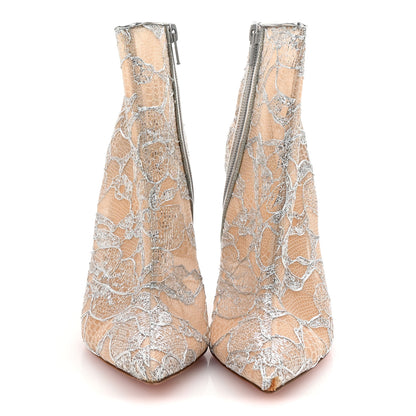 Christian Louboutin Lace Lurex Specchio Gipsybootie 100 Ankle Boots 38.5 Version Silver 3 of 9