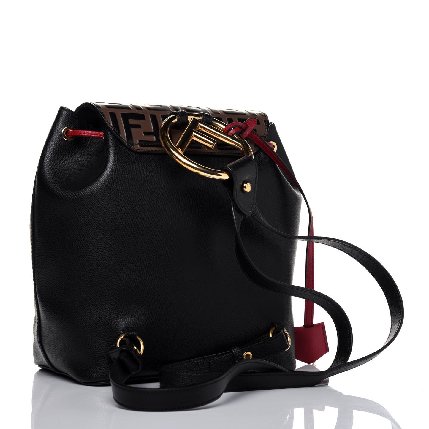 Vitello Cruise Bi-Color FF 1974 Embossed F is Fendi Drawstring Backpack Black Fragola Maya