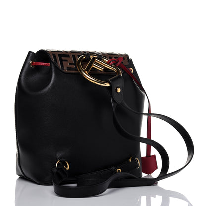 Fendi Vitello Cruise Bi-Color FF 1974 Embossed F is Fendi Drawstring Backpack Black Fragola Maya 2 of 20