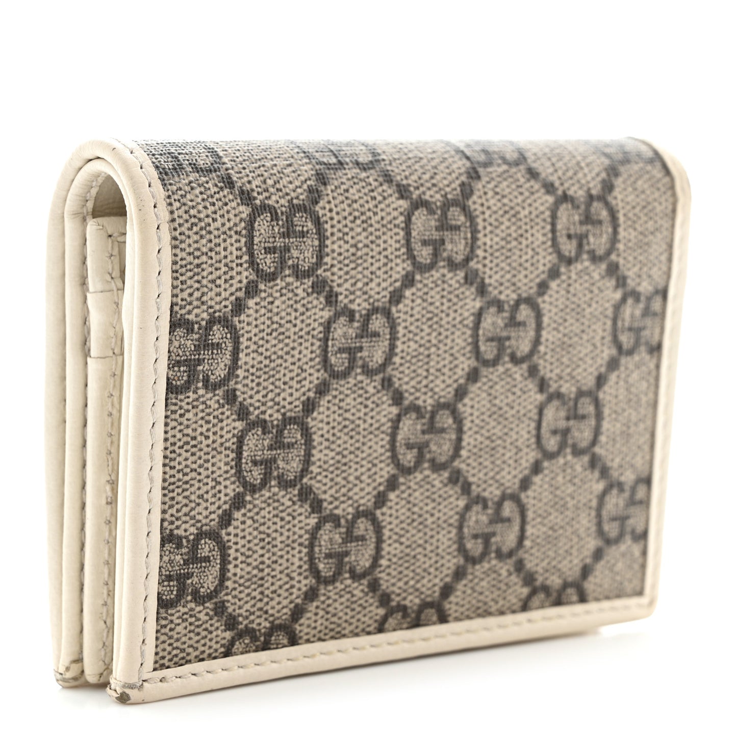 GG Supreme Monogram Azalea Calfskin Horsebit 1955 Card Case Wallet Beige Ebony Mystic White