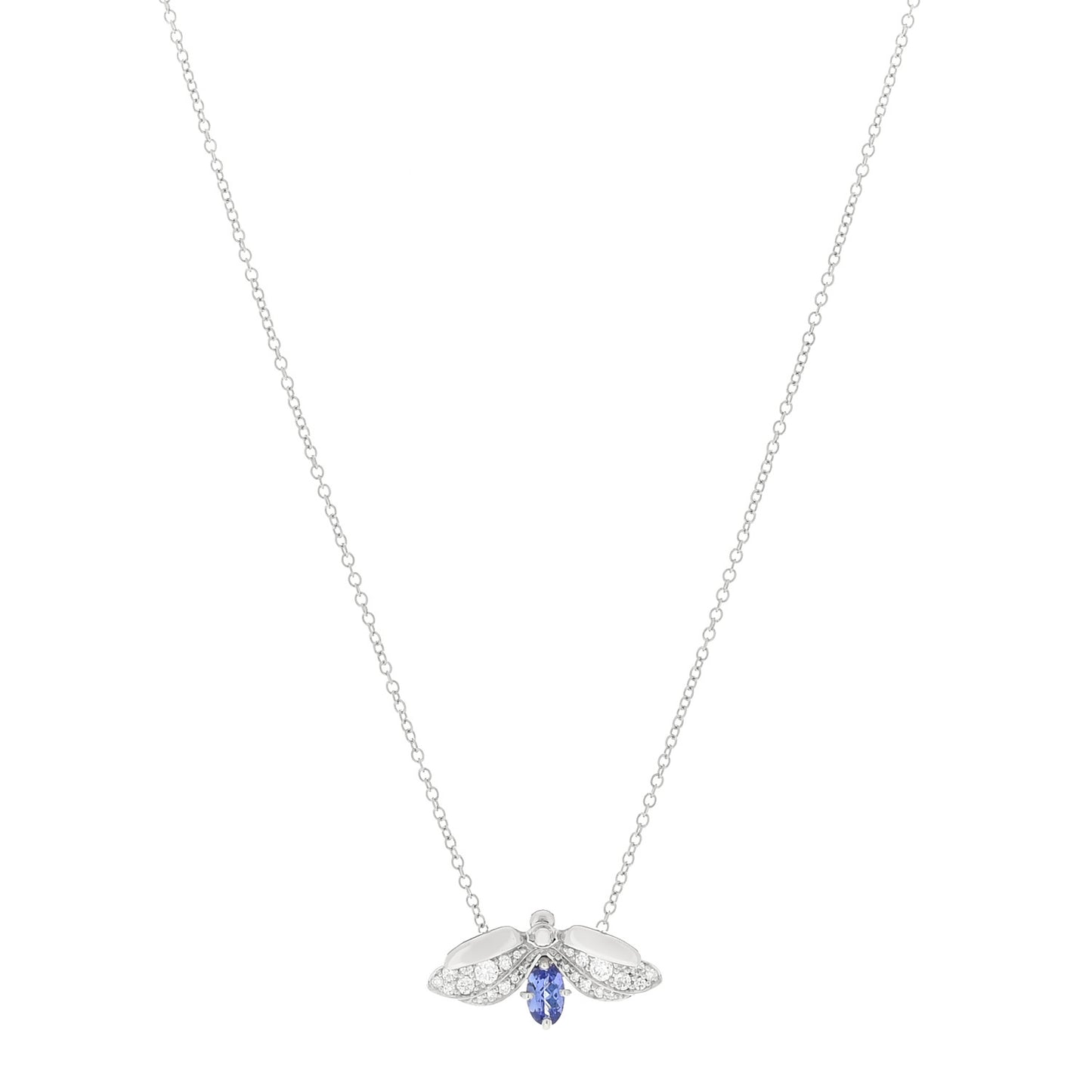 Platinum Diamond Tanzanite Paper Flowers Firefly Necklace