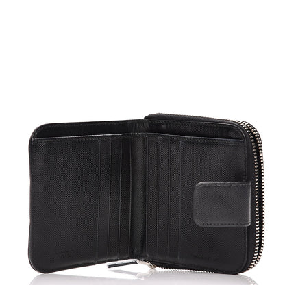 Prada Saffiano Metal Compact Zip Around Wallet Black 5 of 9