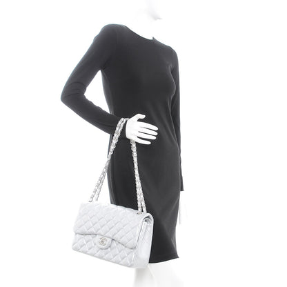 Chanel Metallic Perforated Lambskin Quilted Jumbo Double Flap Light Silver 3 of 8