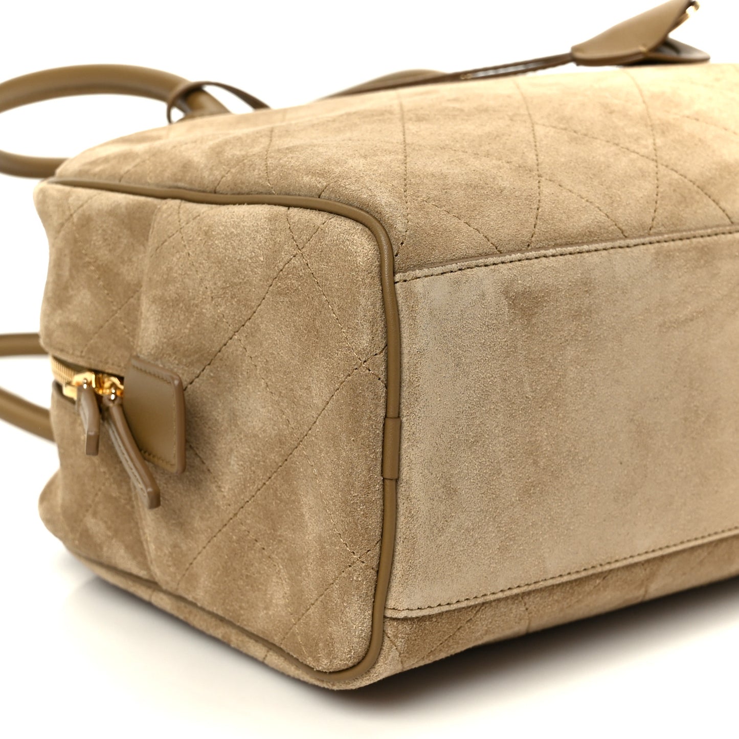 Suede Calfskin Large Perfect Bowling Bag Dark Beige