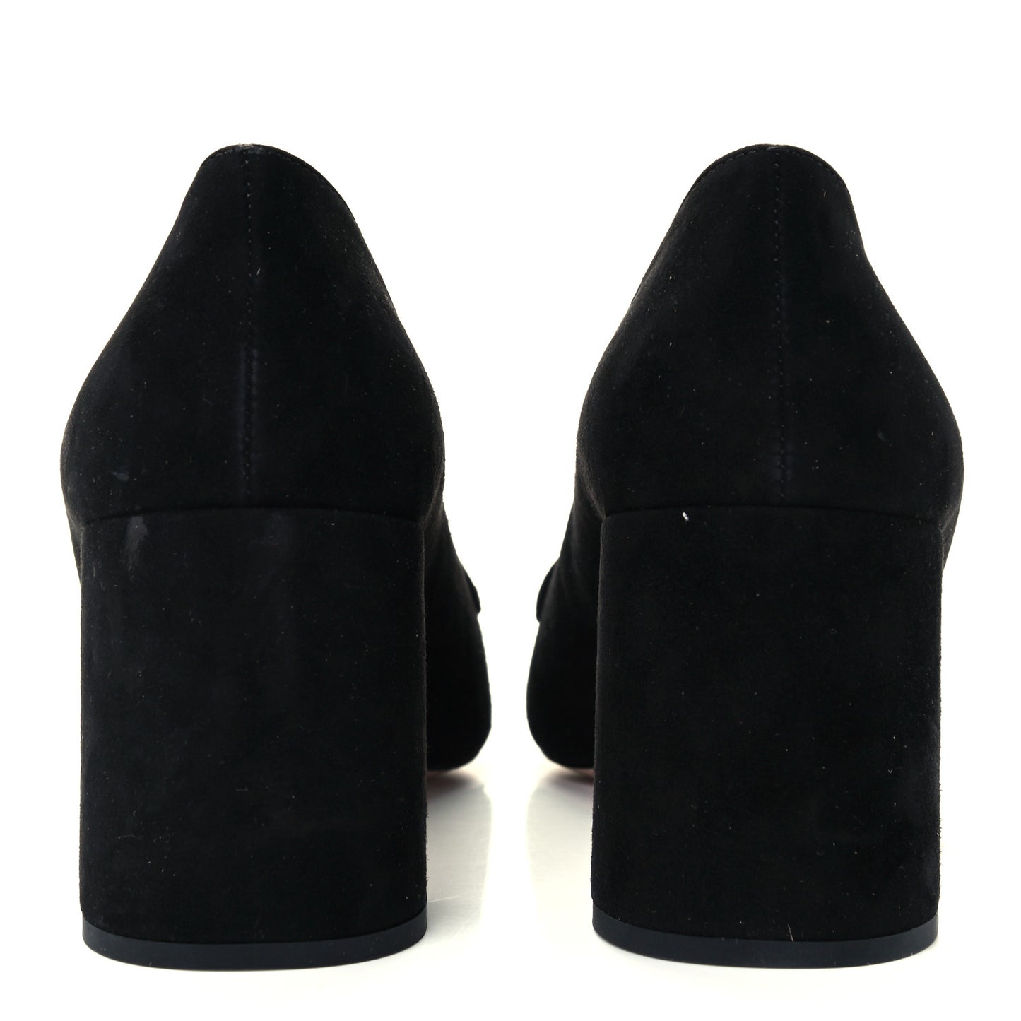 Camoscio Metal Triangle Logo Block Heel 70mm Loafer Pumps 39.5 Black