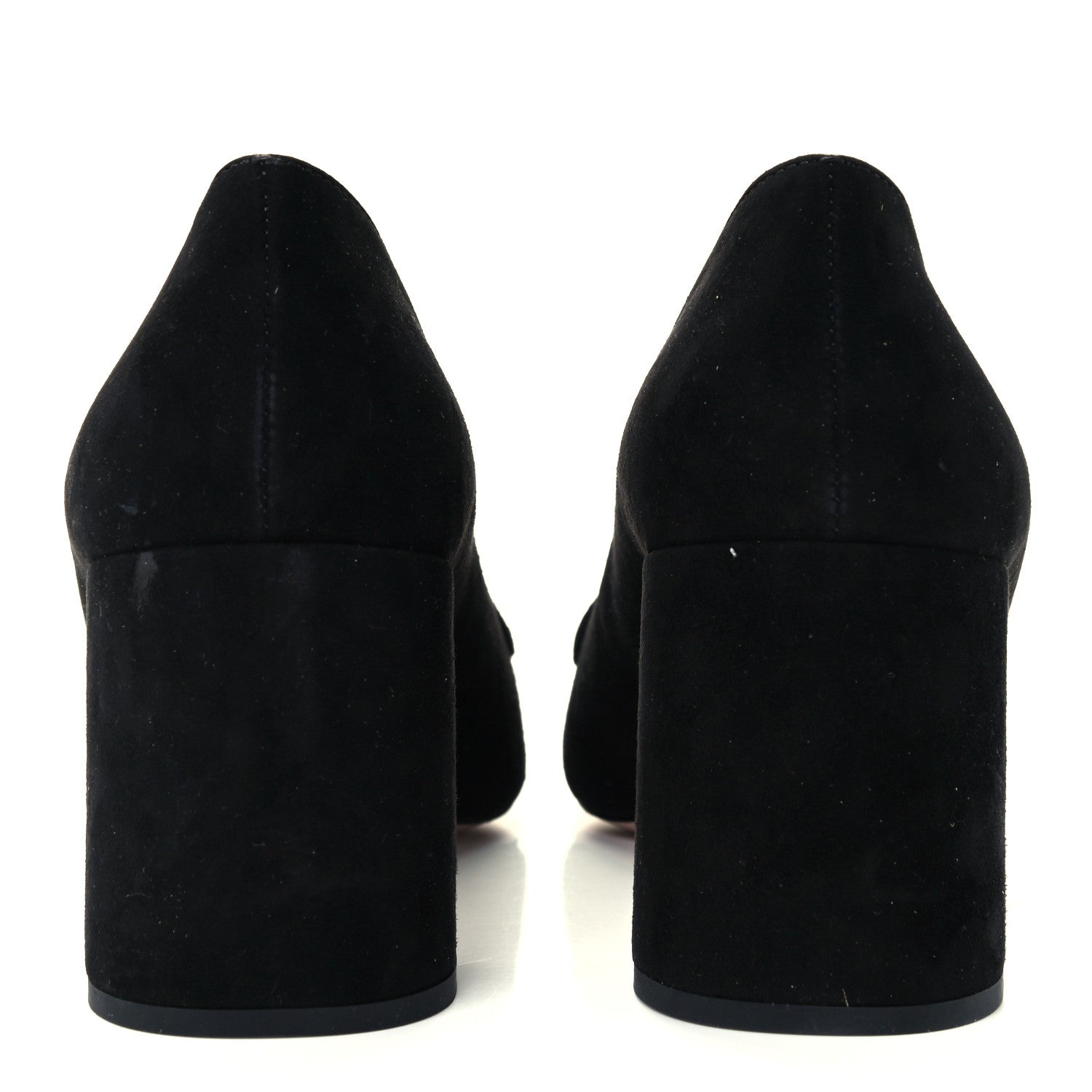Prada Camoscio Metal Triangle Logo Block Heel 70mm Loafer Pumps 39.5 Black 6 of 9