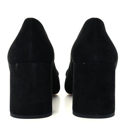 Prada Camoscio Metal Triangle Logo Block Heel 70mm Loafer Pumps 39.5 Black 6 of 9