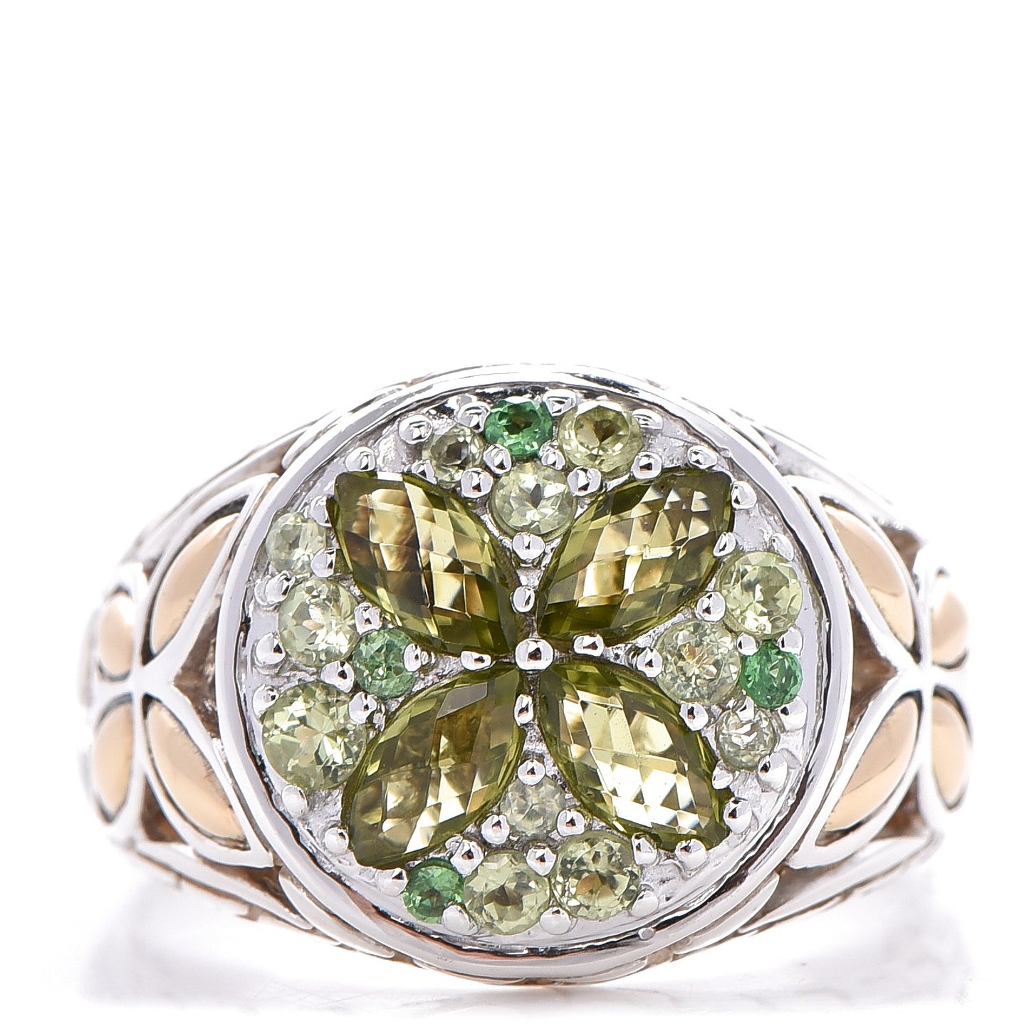 Sterling Silver 18K Yellow Gold Peridot Tsavorite Batu Kawung Ring 57 8