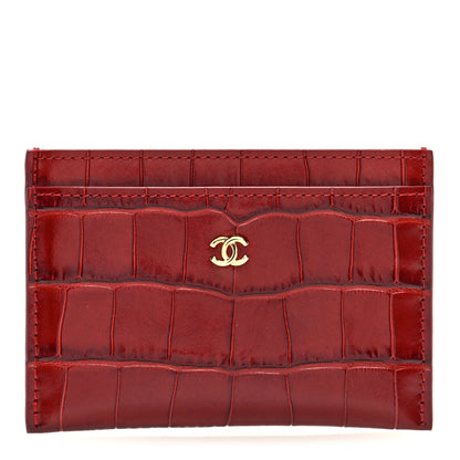 Chanel Calfskin Crocodile Embossed Crococo Card Holder Burgundy 1 of 8