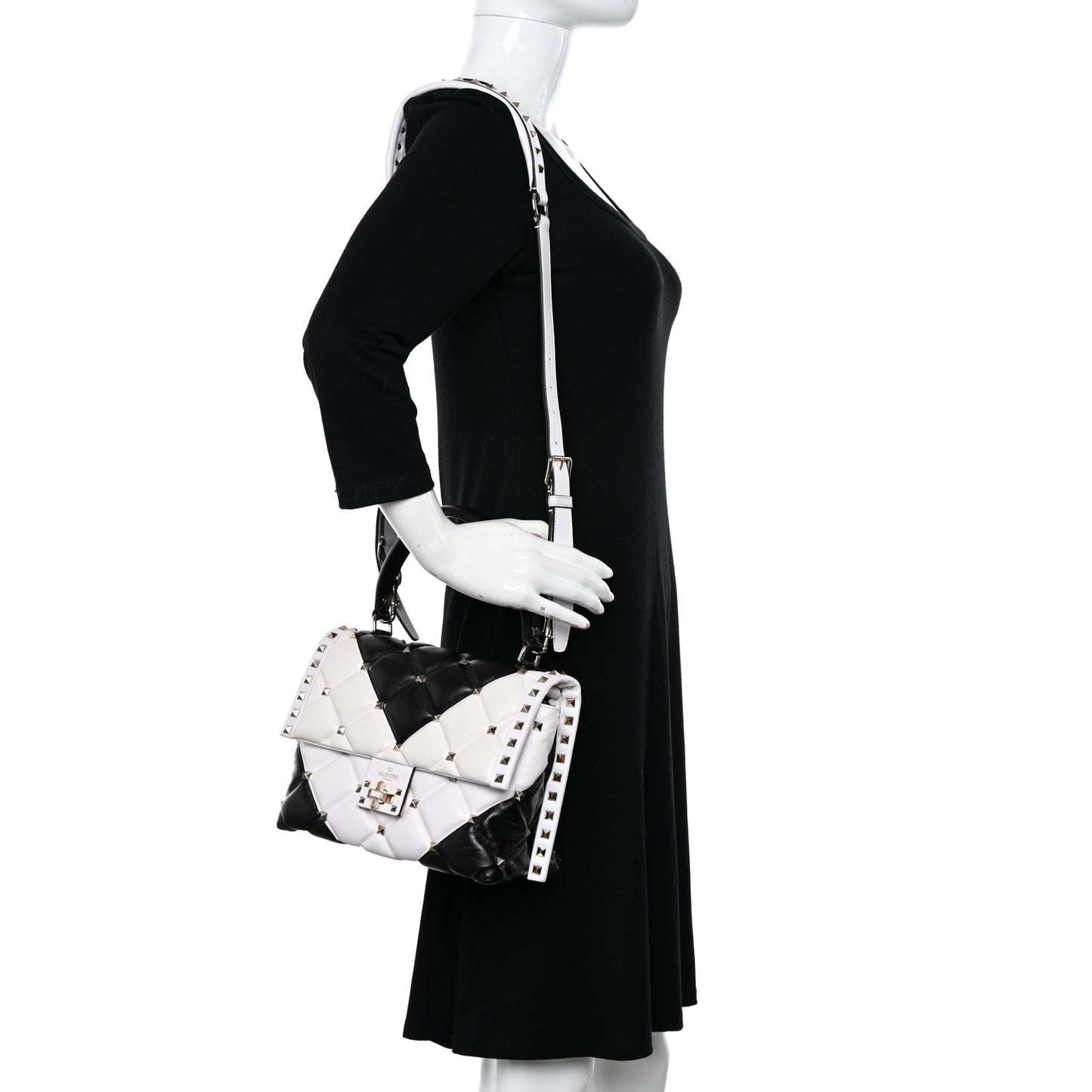 Nappa Medium Candystud Top Handle Bag White Black
