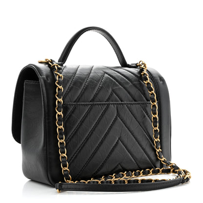 Chanel Calfskin Chevron Quilted Top Handle Flap Black 3 of 10