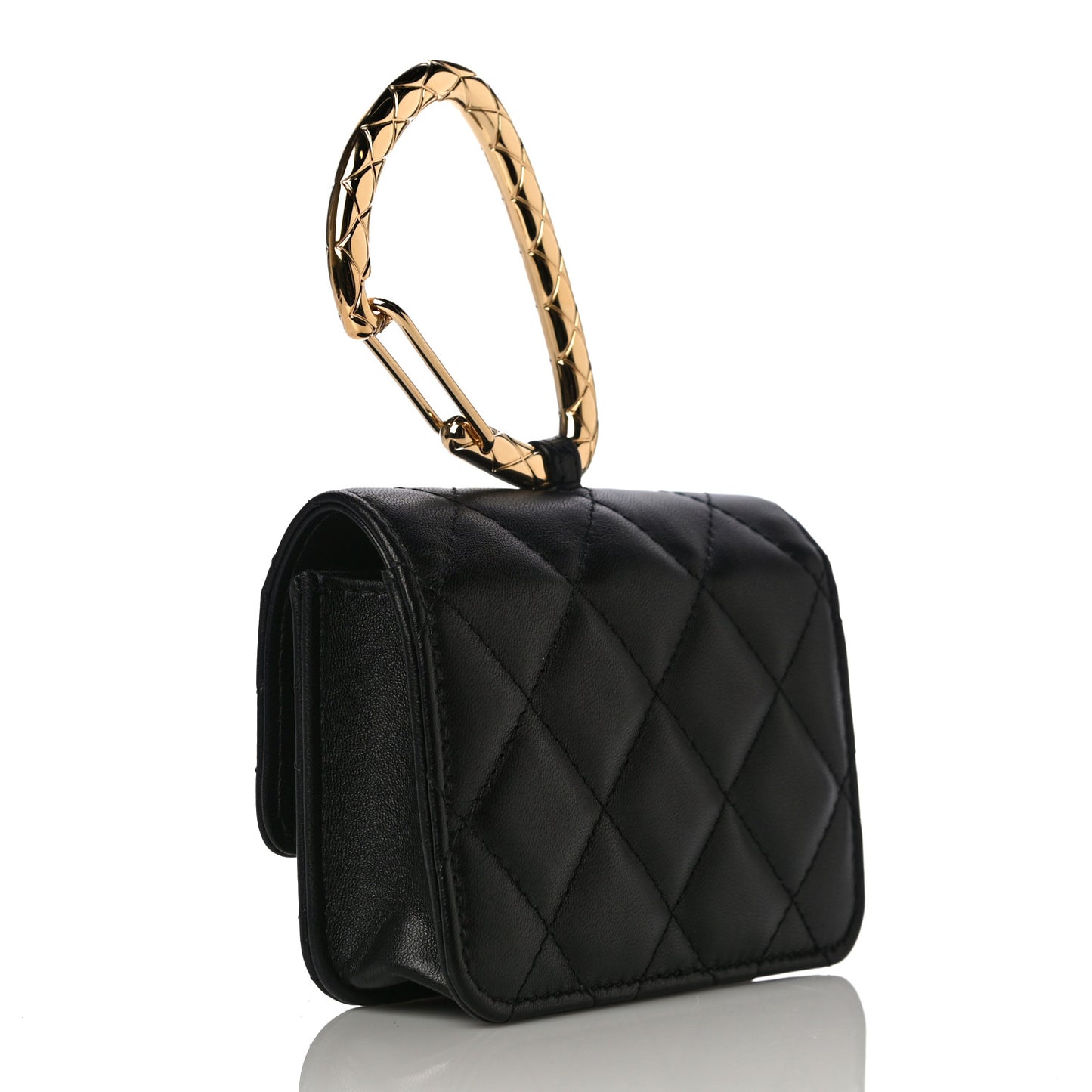 Lambskin Quilted CC Hook Card Holder Black
