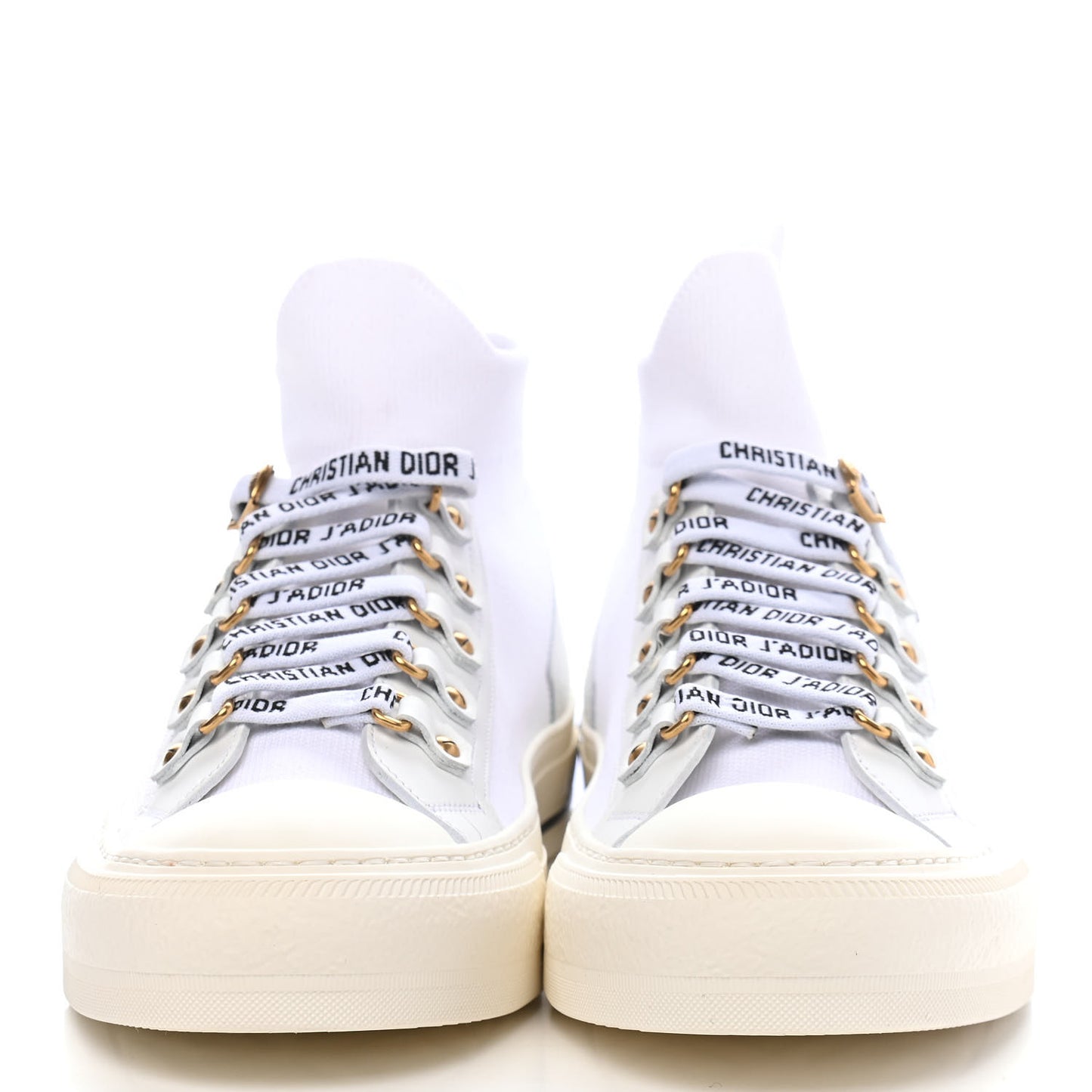 Technical Knit Calfskin Womens Walk'N'Dior High Top Sneakers 39.5 White