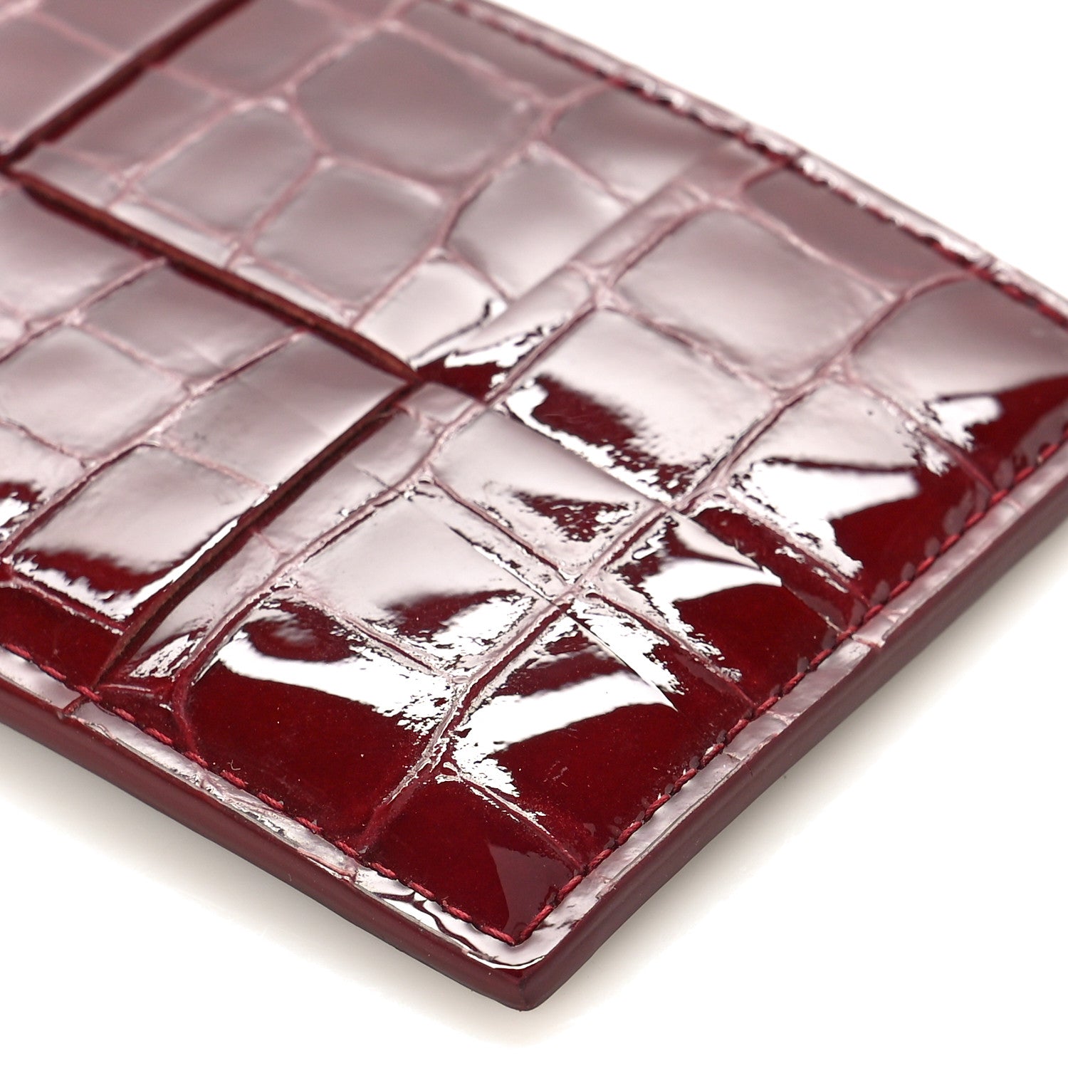 Bottega Veneta Gloss Calfskin Crocodile Embossed Card Holder Wallet Burgundy 8 of 8