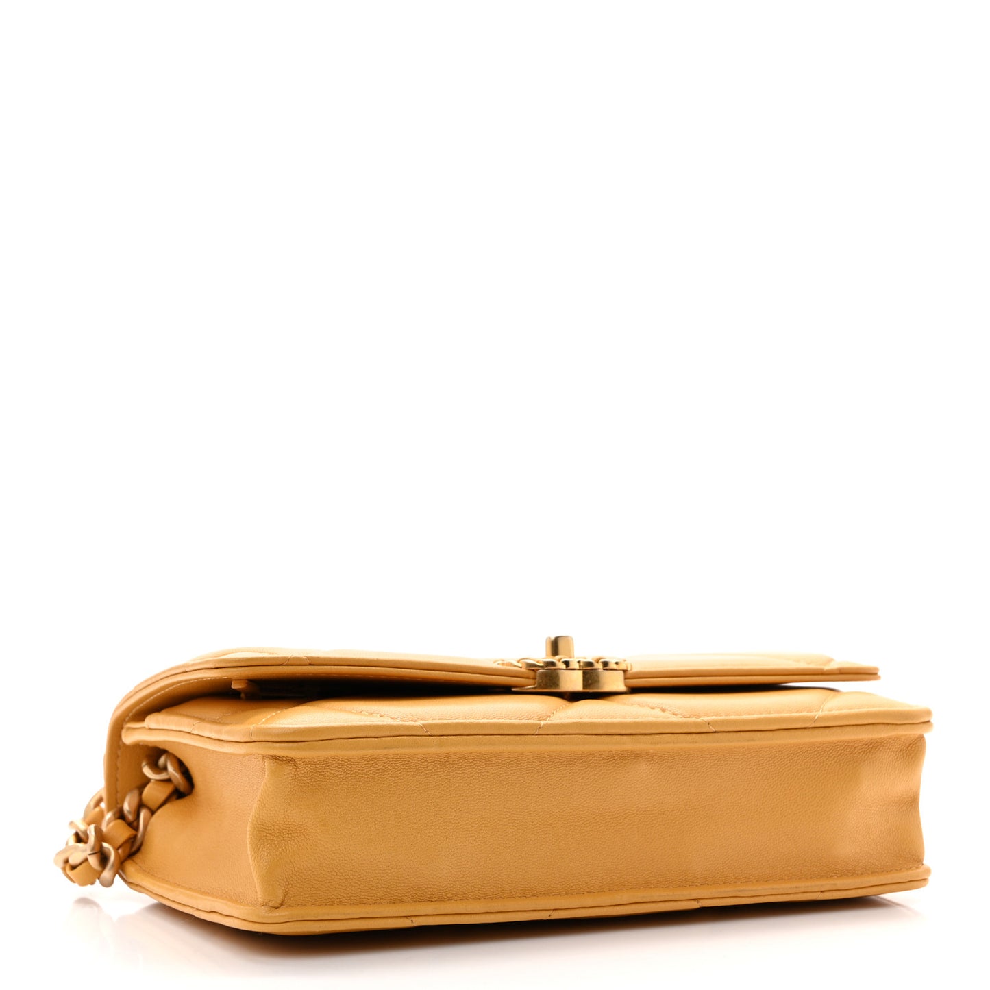 Lambskin Quilted Chanel 19 Wallet On Chain WOC Yellow