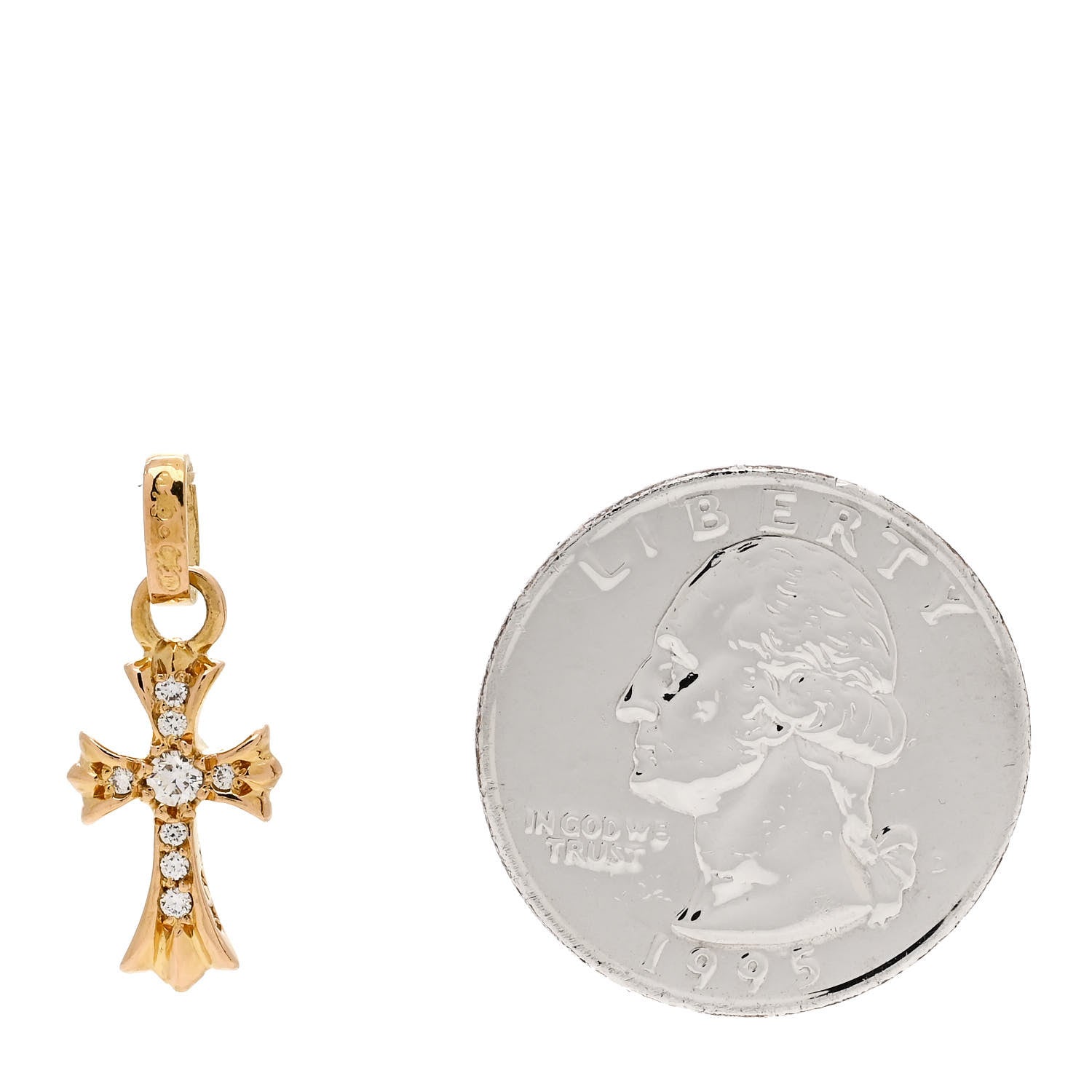 Chrome Hearts 22K Yellow Gold Diamond Baby Fat Cross Pave Pendant 2 of 5