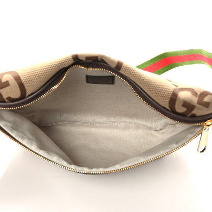 Gucci Monogram Jumbo GG Textured Dollar Calfskin Web Belt Bag Camel Ebony New Acero 5 of 8
