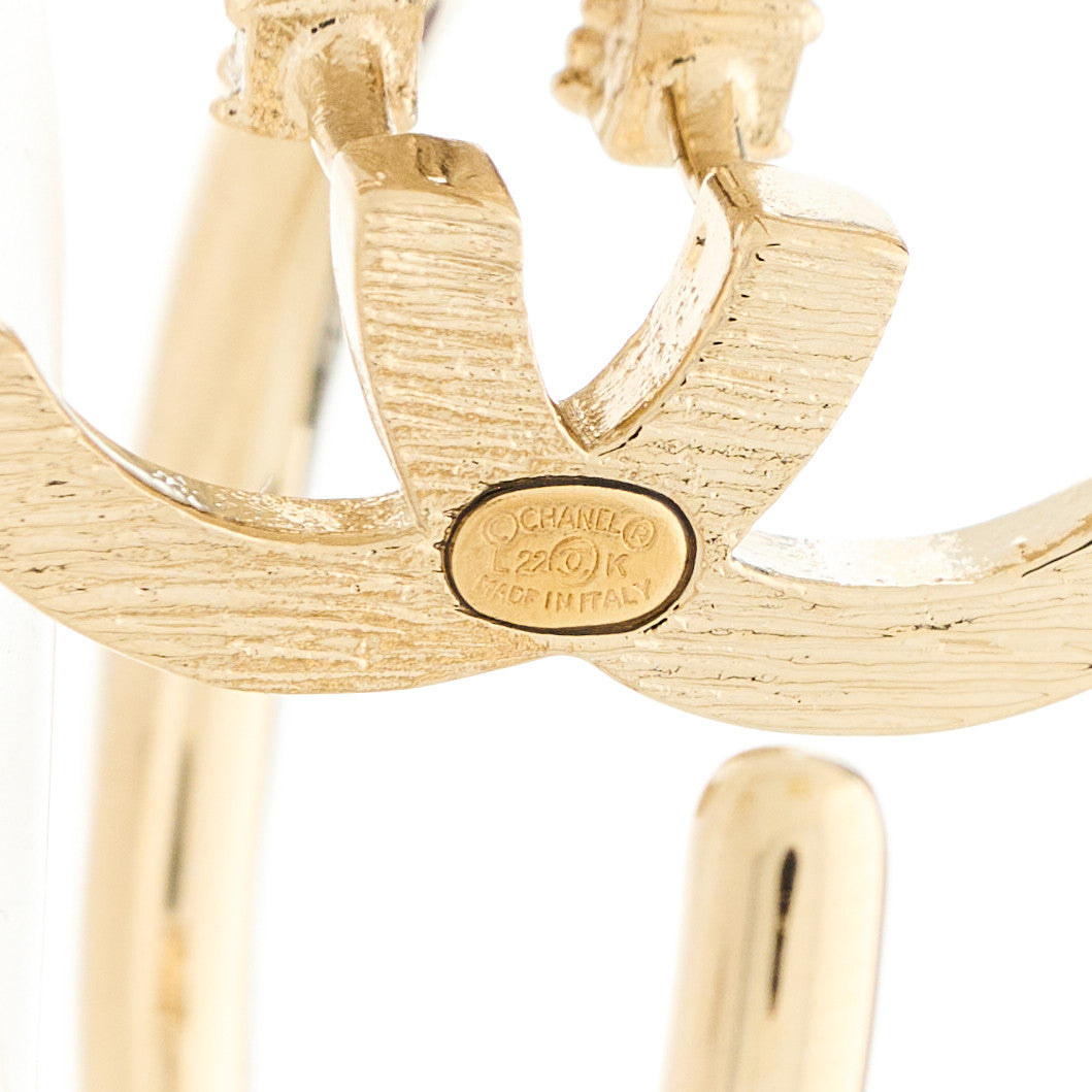 Chanel Crystal CC Hoop Drop Earrings Light Gold 5 of 6