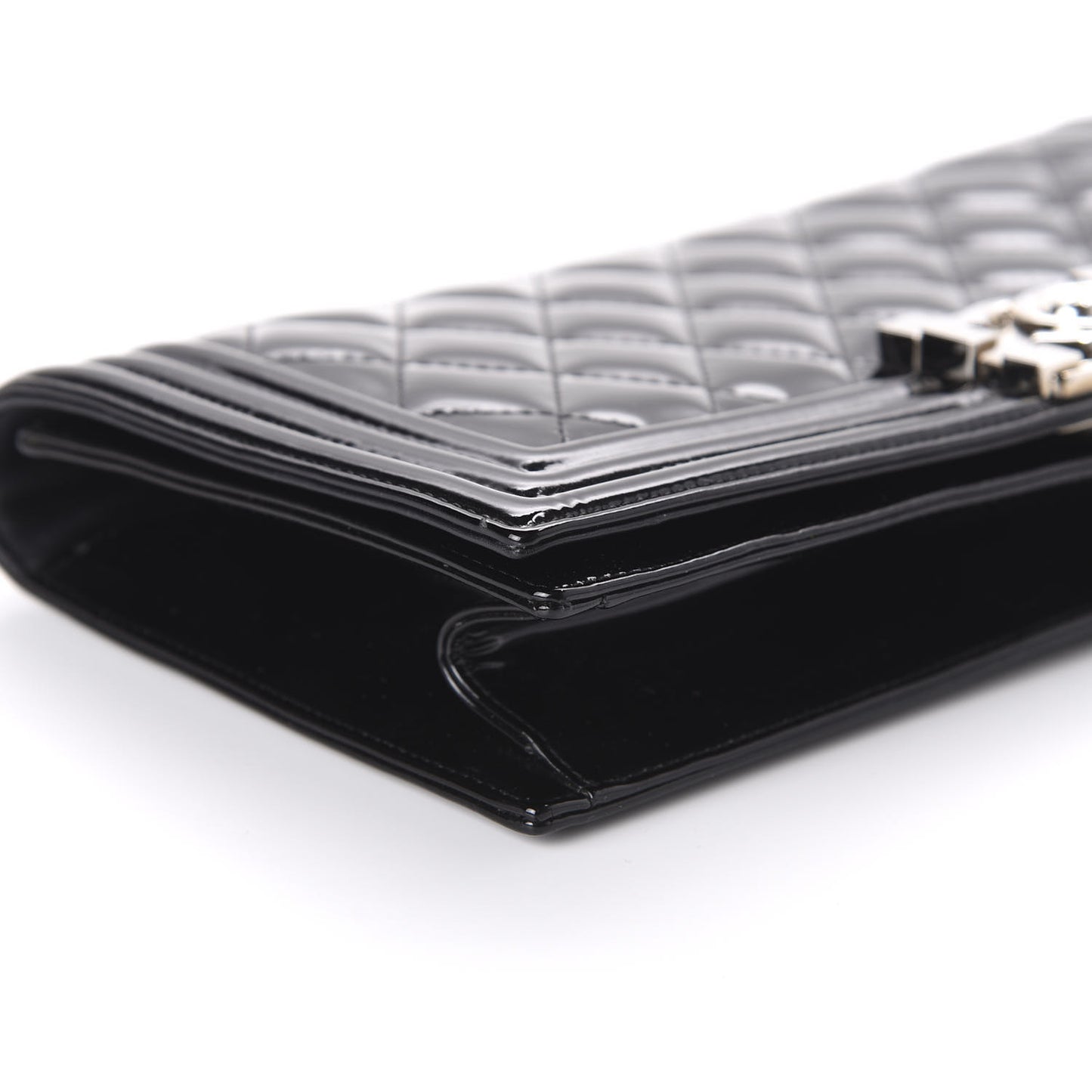 Patent Quilted Boy Flap Clutch Black