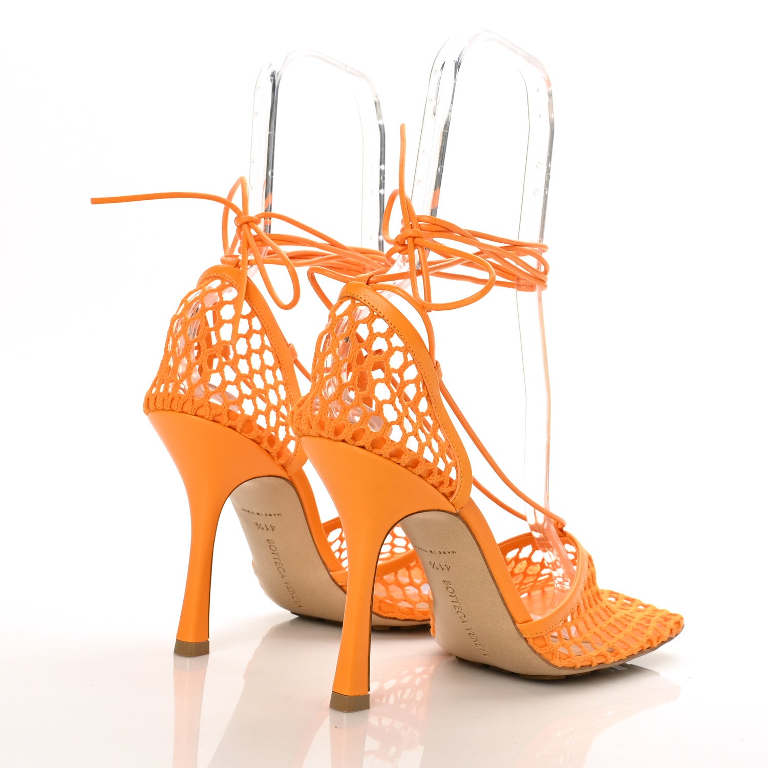 Bottega Veneta Mesh Nappa Stretch Ankle Tie Sandals 41.5 Tangerine 4 of 7