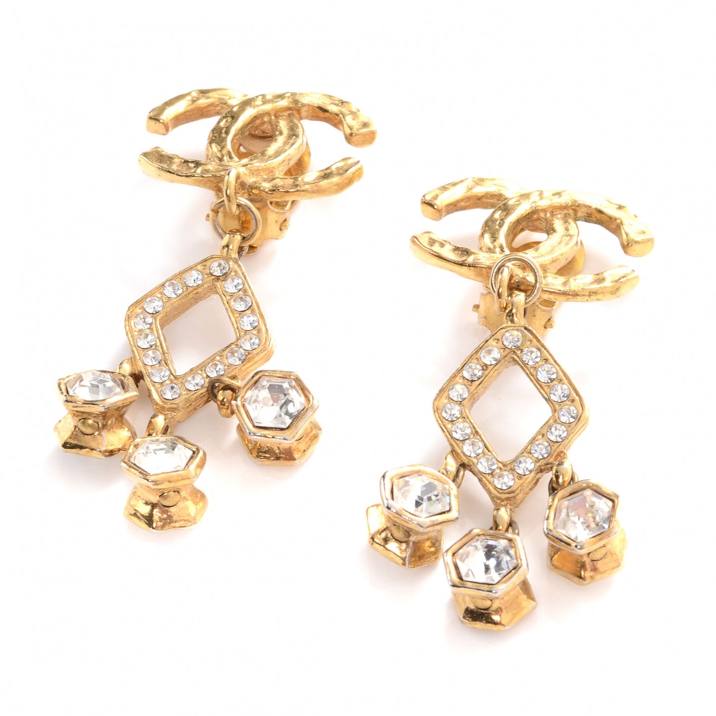 CC Dangle Clip On Earrings Gold