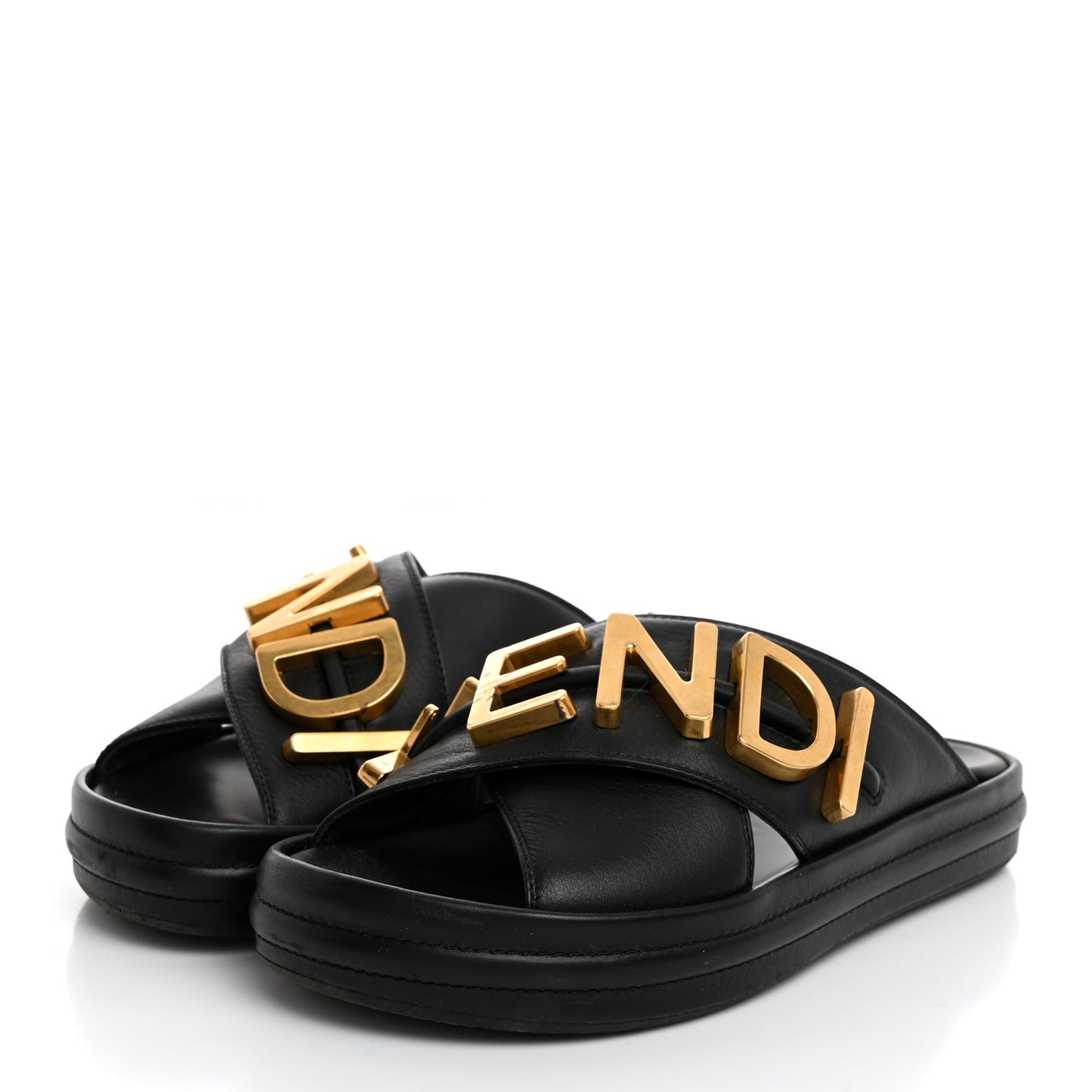 Vitello Womens Fendigraphy Slide Sandals 35 Black