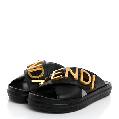 Fendi Vitello Womens Fendigraphy Slide Sandals 35 Black 3 of 10