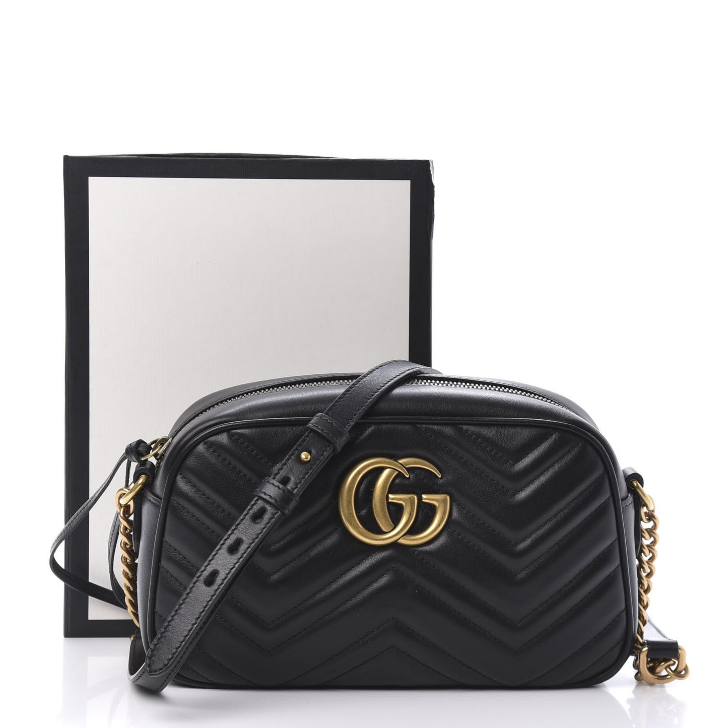 Calfskin Matelasse Small GG Marmont Chain Shoulder Bag Black