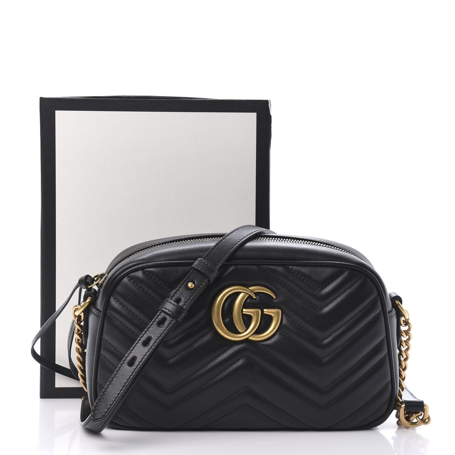 Gucci Calfskin Matelasse Small GG Marmont Chain Shoulder Bag Black 11 of 11