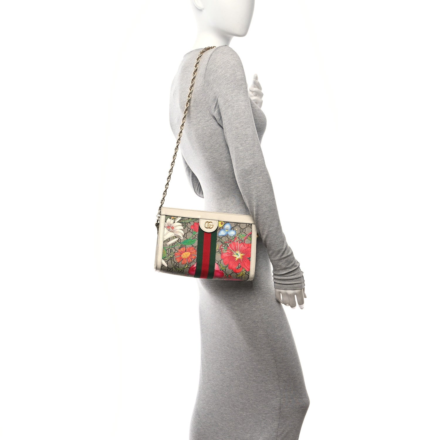 Gucci GG Supreme Monogram Flora Web Small Ophidia Chain Shoulder Bag White 2 of 21