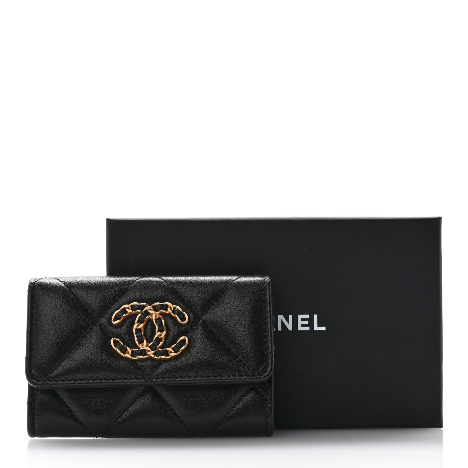 Chanel Lambskin Quilted Chanel 19 Flap Card Holder Black 9 of 10