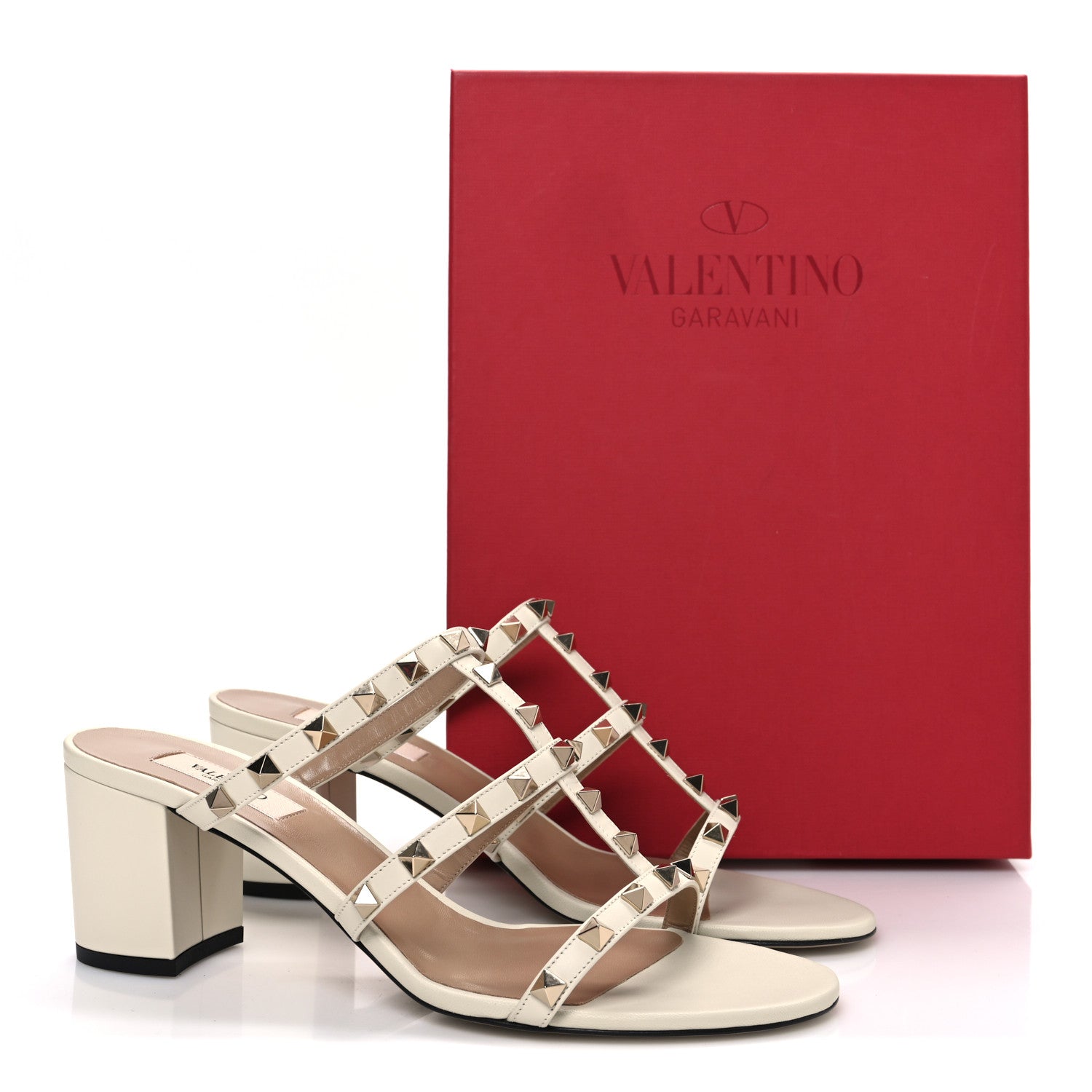 Valentino Garavani Calfskin Rockstud 60mm Caged Slide Sandals 40 Light Ivory 11 of 11