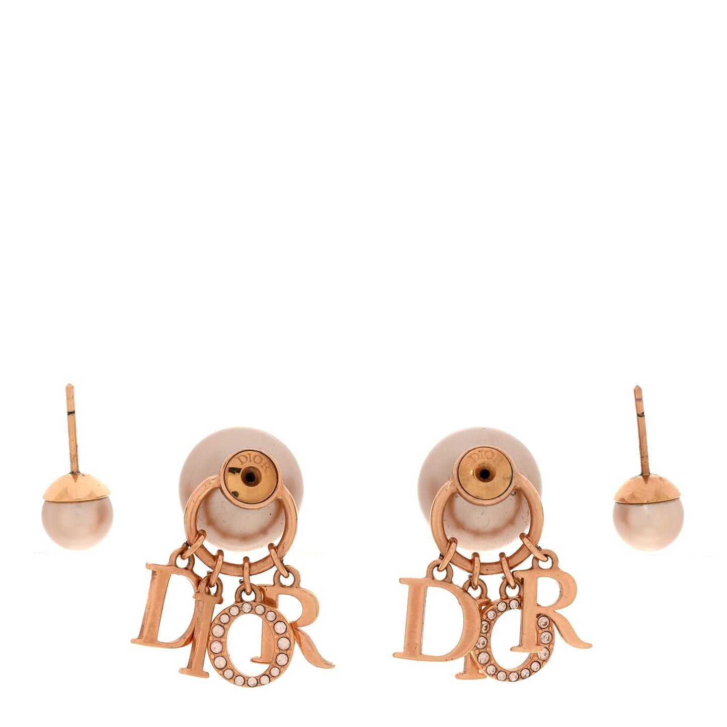 Pearl Crystal Tribal Logo Charms Earrings Rose Gold