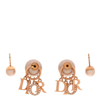 Christian Dior Pearl Crystal Tribal Logo Charms Earrings Rose Gold 3 of 4