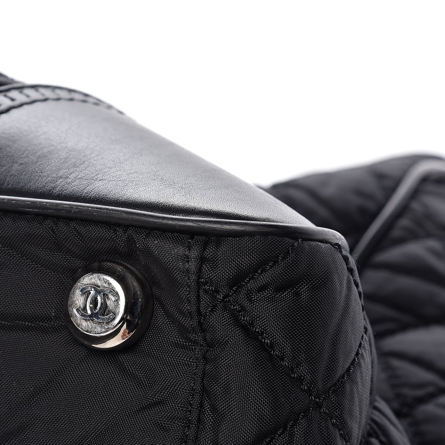 Nylon Quilted Calfskin Large CC Tote Bag Black