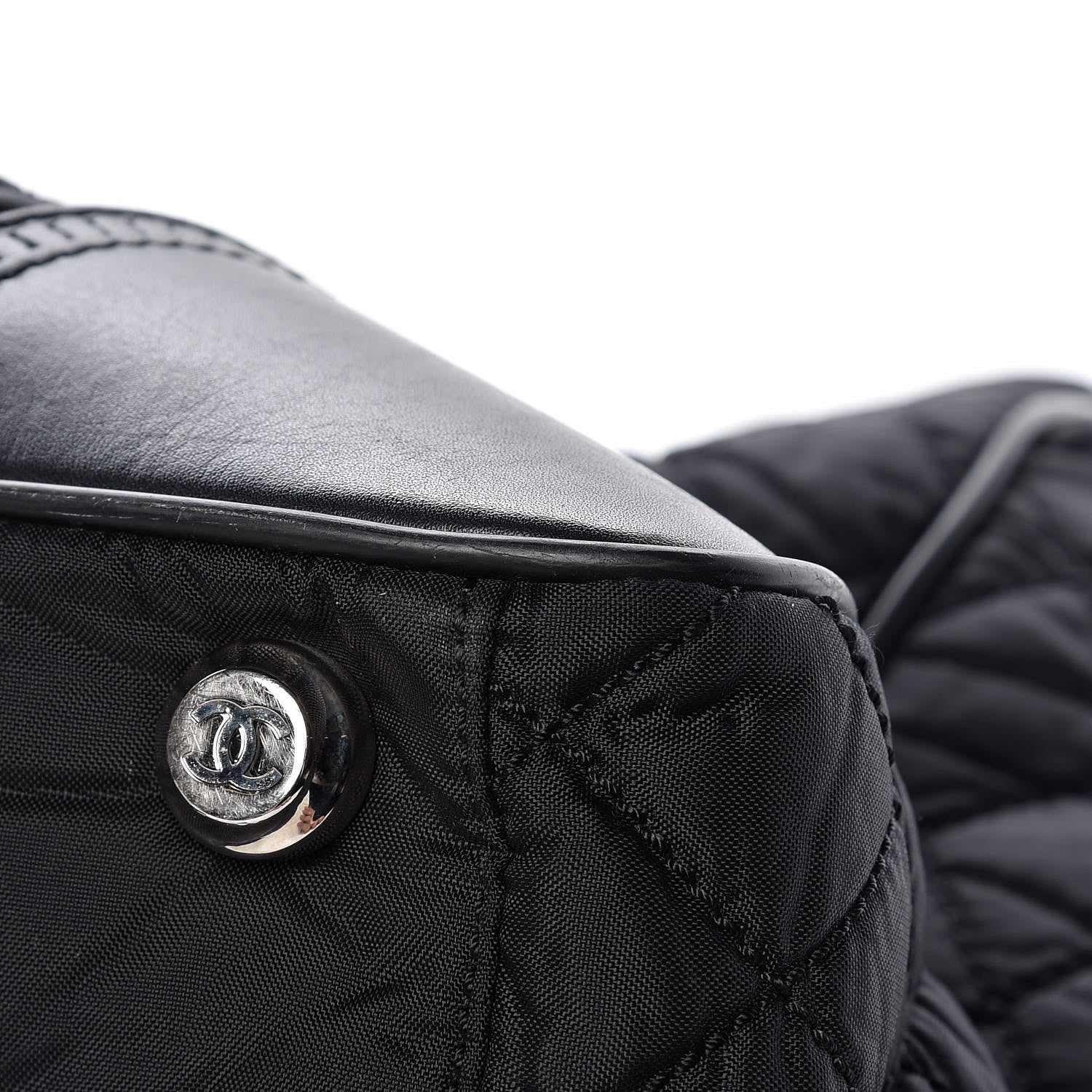 Chanel Nylon Quilted Calfskin Large CC Tote Bag Black 10 of 14