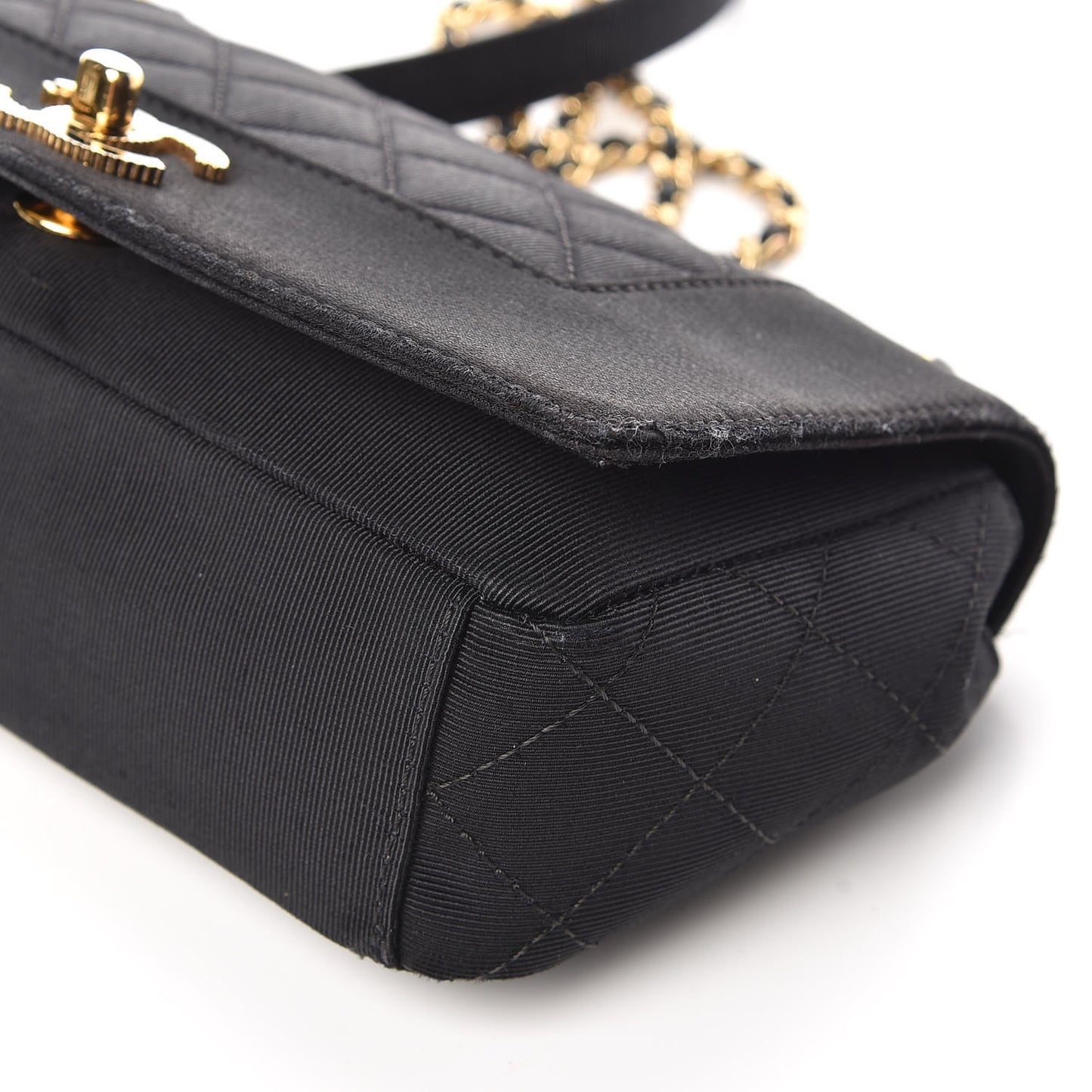Grosgrain Satin Quilted Small Vintage Mademoiselle Flap Black