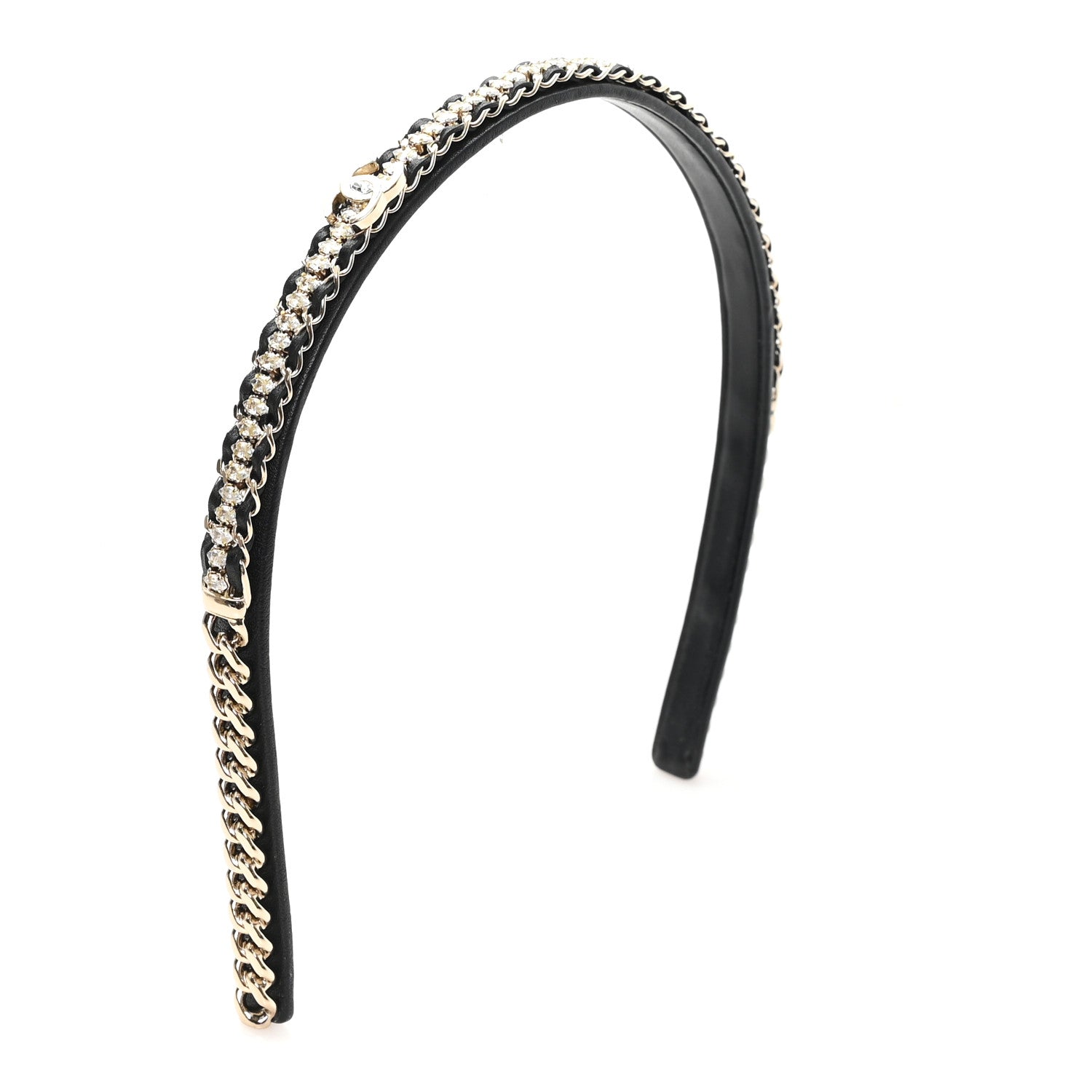 Chanel Metal Lambskin Crystal CC Chain Headband Gold Black 4 of 6