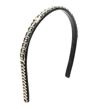 Chanel Metal Lambskin Crystal CC Chain Headband Gold Black 4 of 6