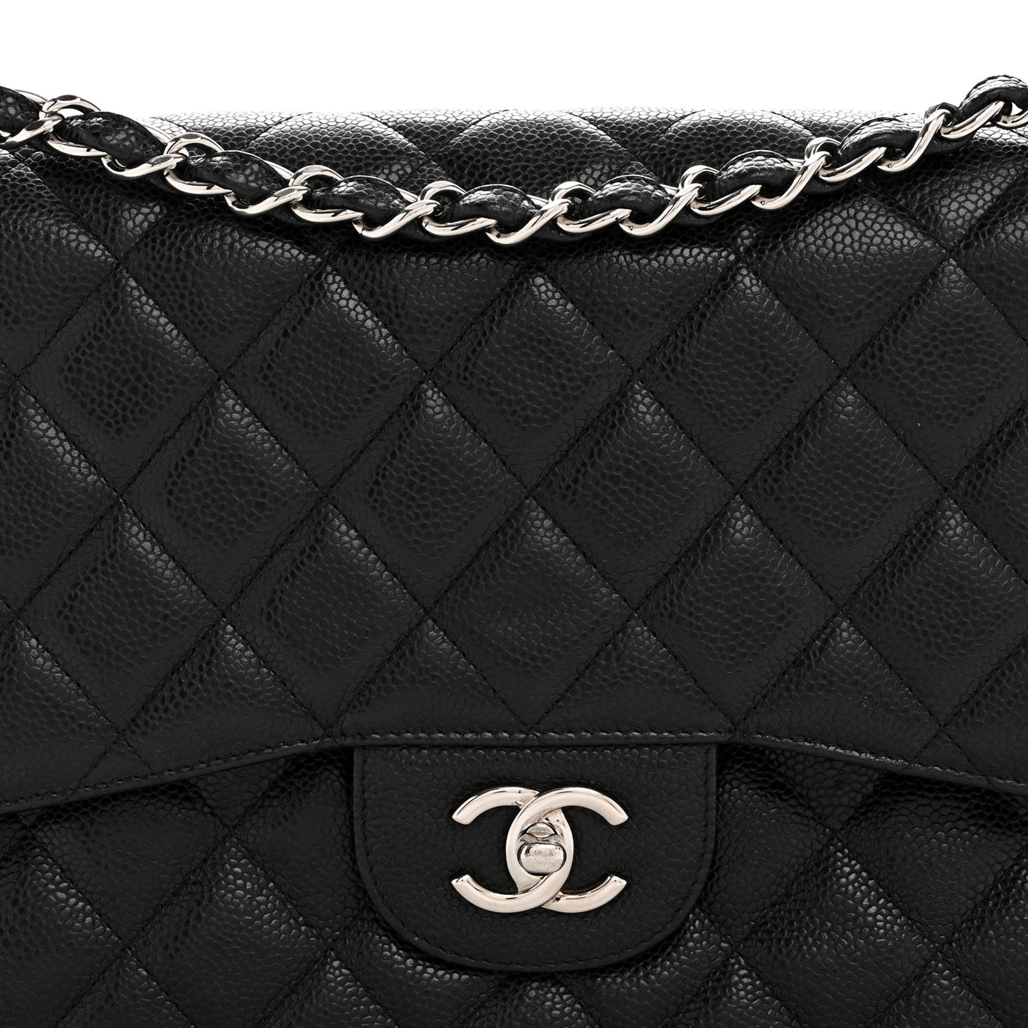 Caviar Quilted Jumbo Double Flap Black