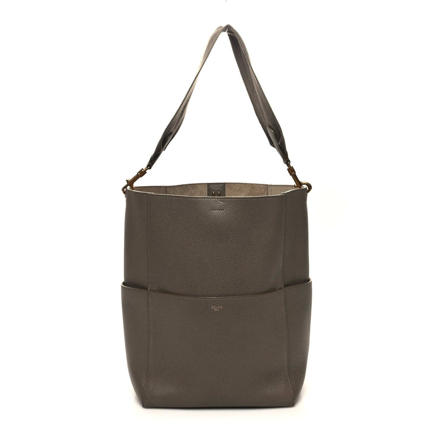 Soft Grained Calfskin Sangle Bucket Bag Taupe