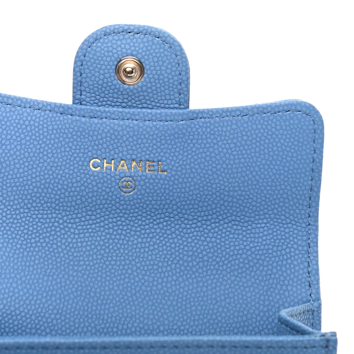 Caviar Flat Chevron Quilted Flap Card Holder Blue