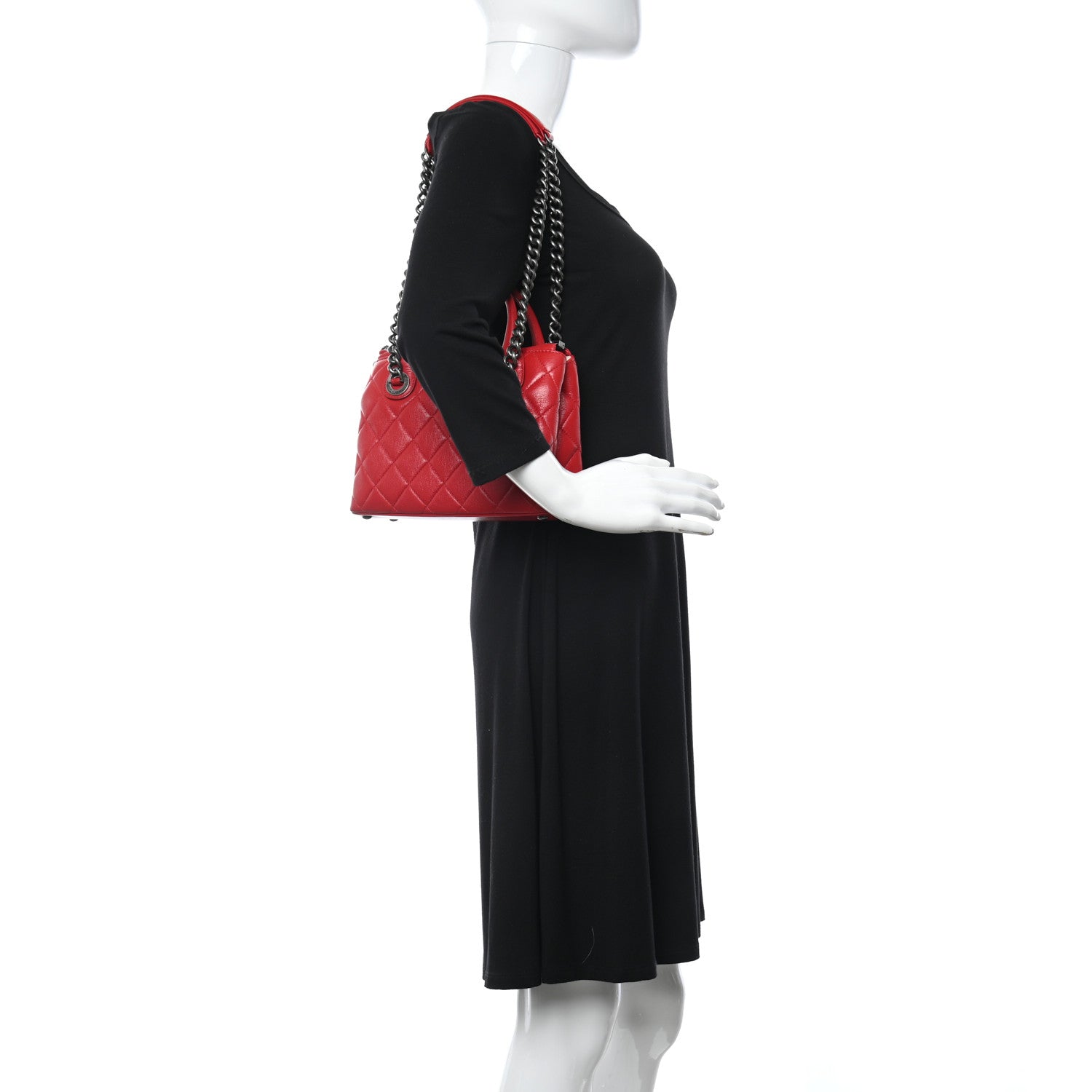 Chanel Shiny Sheepskin Quilted Small Shopping Tote Red 2 of 10