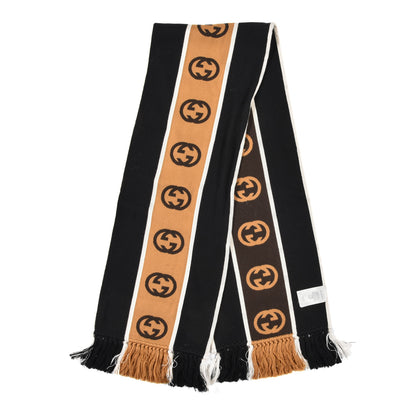 Gucci Wool Cotton Jergy Fringe Scarf Black 2 of 5