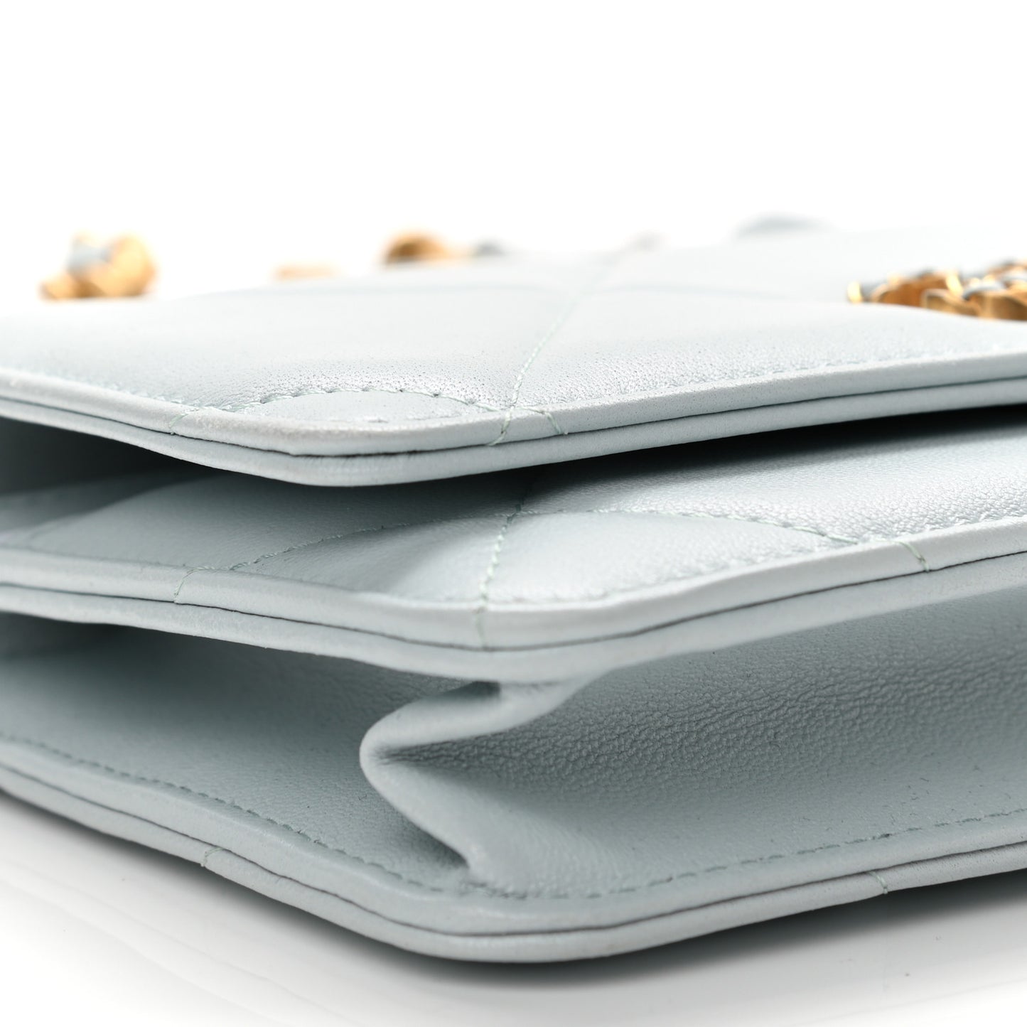 Lambskin Quilted Chanel 19 Wallet On Chain WOC Light Blue