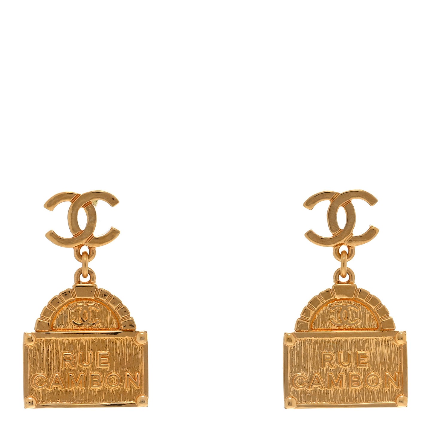 Metal CC Rue Cambon Drop Earrings Gold