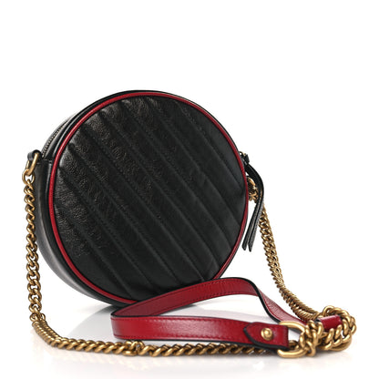 Gucci Vintage Effect Calfskin Matelasse Diagonal Mini Torchon GG Marmont Round Shoulder Bag Black Romantic Cherry 3 of 10
