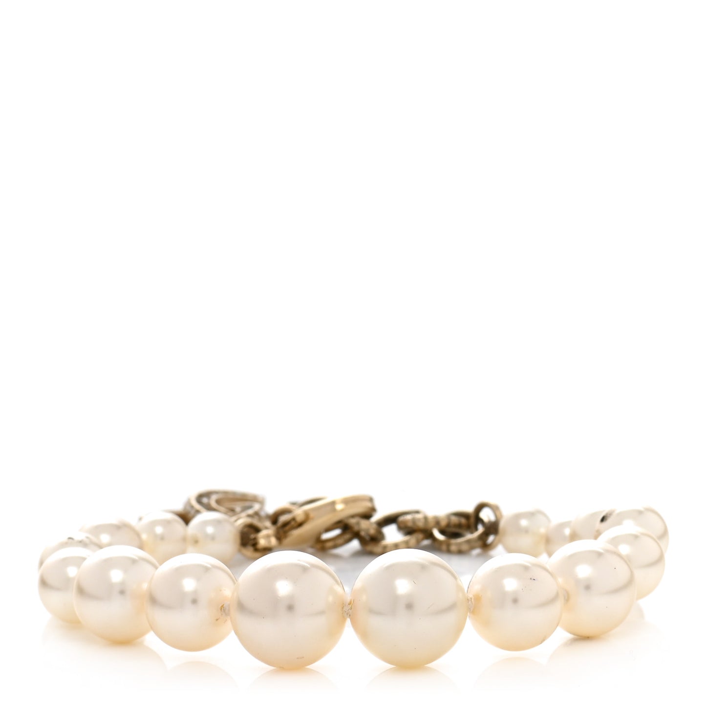 Graduated Pearl Crystal CC Bracelet Gold
